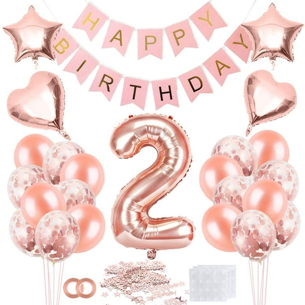 2 globos cumpleaños niña, globo oro rosa 2, globos cumpleaños oro rosa 2  años, globo niña 2 años, globos cumpleaños oro rosa, decoración fiesta