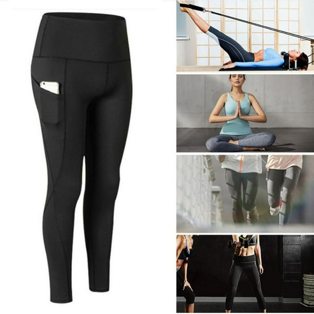 Pantalones de yoga para mujer con bolsillos, pantalones de yoga de cintura  alta para control de barriga para mujer 4 vías elásticas Yoga Leggings