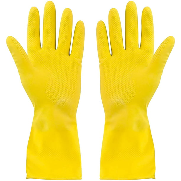 Paquete de 3 guantes de limpieza amarillos, guantes profesionales de látex  de caucho natural Zhivalor Limpieza y Botes de Basura