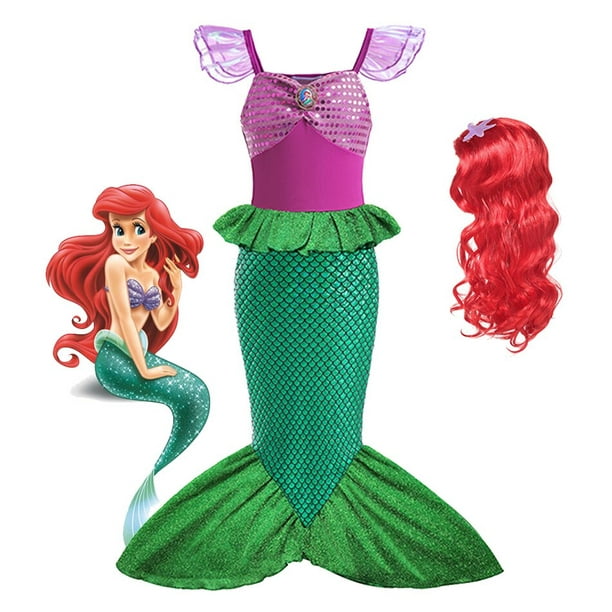 Disney-disfraz de la princesa sirena Ariel para niña, vestido
