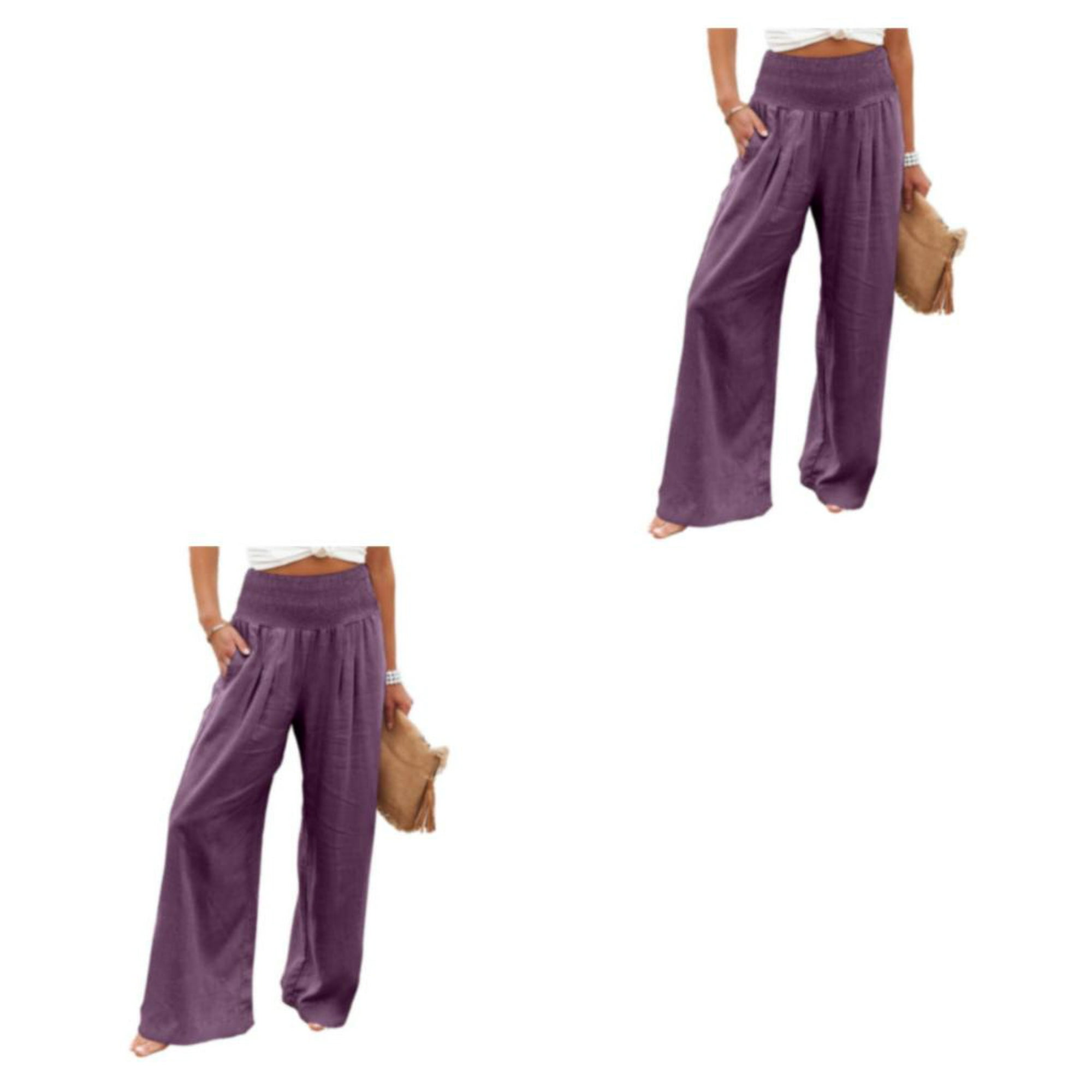 Jumpingount Pantalones de primavera y verano para mujer, Color sólido,  largo, suelto, pierna ancha, cintura alta, moda elástica para negocios,  Púrpura XXL 2Conjunto
