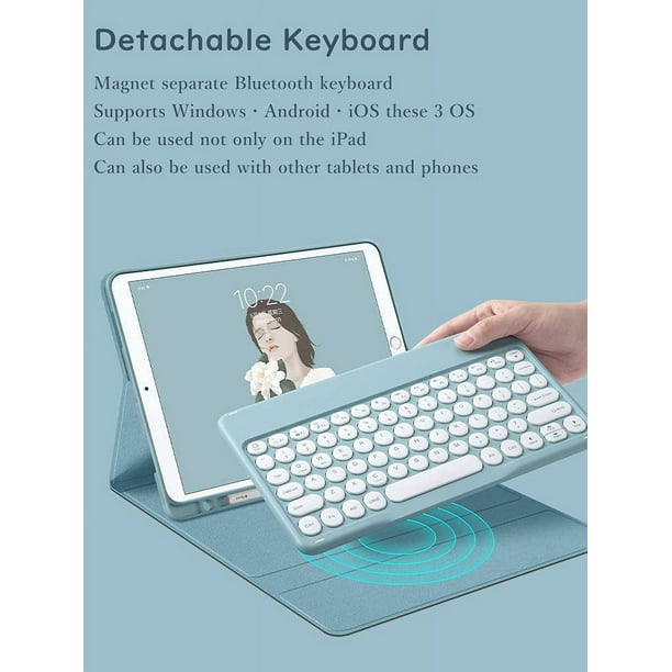 Funda de teclado para iPad 9 2021 de 10.2 pulgadas, iPad 8, iPad 7, iPad  Air 3, Pro 10.5, con teclado y ratón. Teclas redondas retro de colores  bonitos y desmontables. Levamdar CZDZ-ZC69-1
