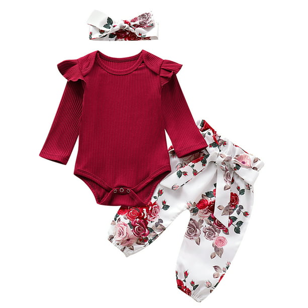 Con estampado de traje de bebé niña con volantes y pantalón floral