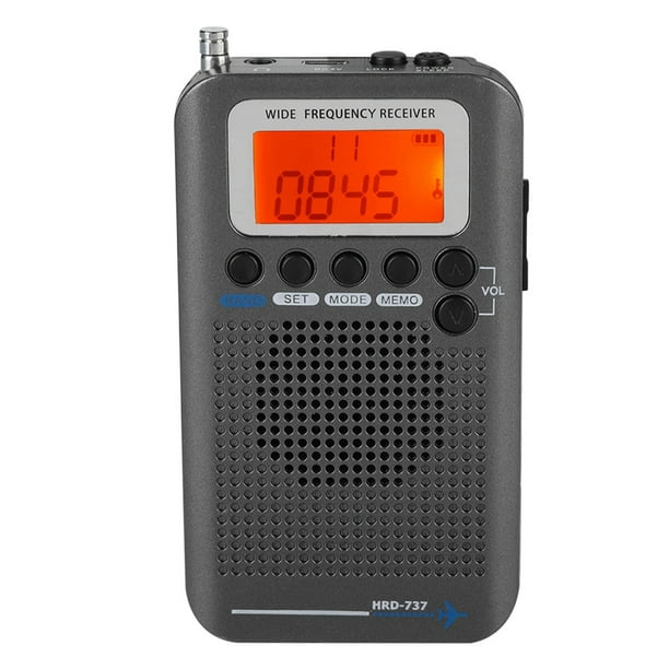 Receptor de radio de banda aérea VHF Grabador de radio portátil de banda  completa (gris)