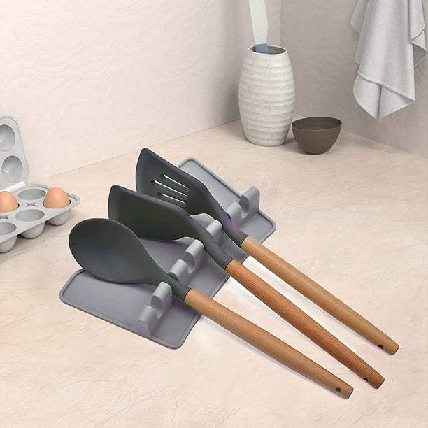 Reposa cucharas, 2 en 1 resto de utensilios de silicona con almohadilla de  goteo para múltiples