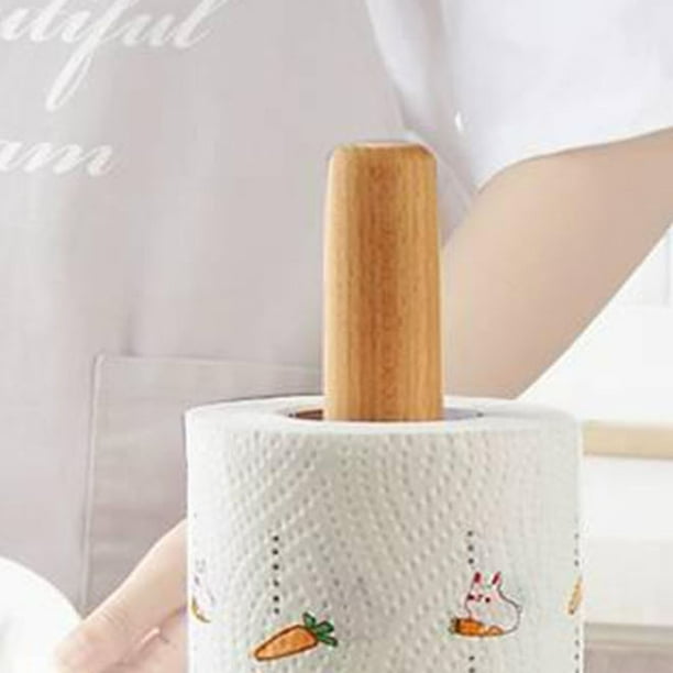 Soporte para toallas de papel para encimera con base redonda de madera  real, soporte para toallas de papel de granja para organizar rollos de  cocina