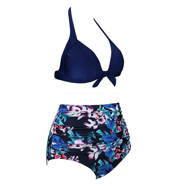  Bikini deportivo para mujer conjunto de moda bloque de color  crop top traje de baño Cheeky dos piezas de corte alto trajes de baño ropa  de playa, Bikini, M, Azul /