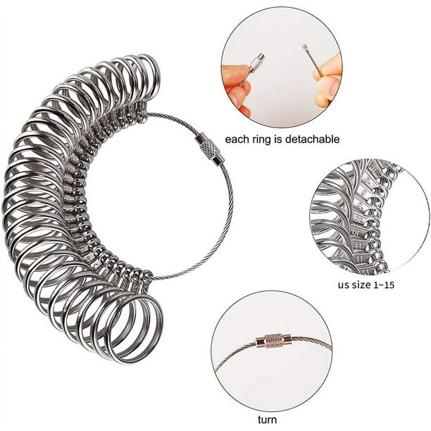 Calibrador de anillos de aluminio Mandril Medidor de anillos de metal  Herramienta de mandri Abanopi Mandril de anillo