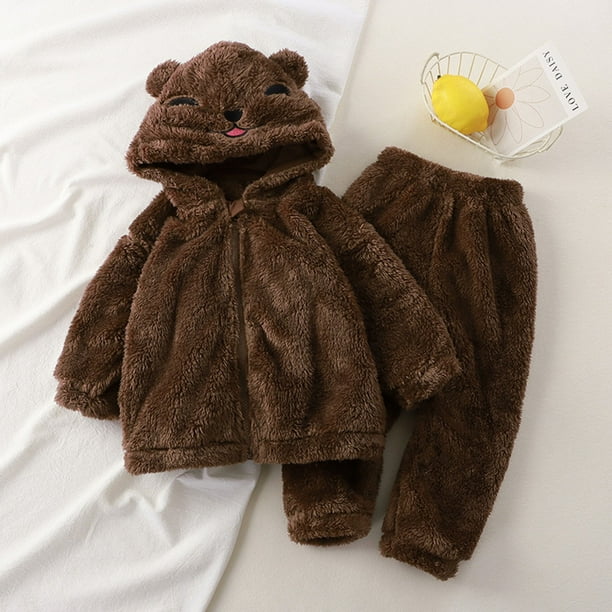 Gibobby Conjunto para bebé niña Conjunto de ropa de 2 piezas con capucha de forro  polar con estampado de manga larga para niñas pequeñas(Marrón,18-24 Meses)