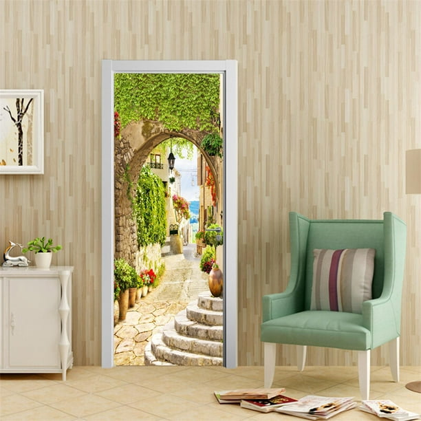2x papel tapiz para puerta, pósteres de DIY, Mural extraíble autoadhesivo  impermeable para baño, , dormitorios, , decoración estilo D Sunnimix Papel  pintado de la puerta
