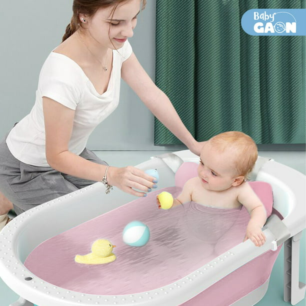 Bañera para Bebé con Protecciones Antiderrapantes y Termómetro, Plegable y  Portátil de Color Rosa, Tina de Baño para Bebé de Viaje Baby Gaon GNBT01