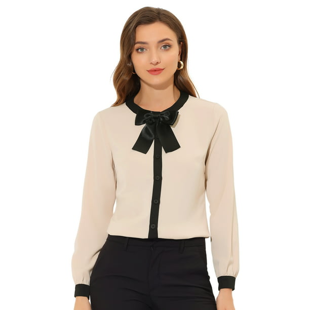 Camisas de oficina para mujer, camisa elegante con cuello de lazo en  contraste, blusas de trabajo de Unique Bargains Camisa