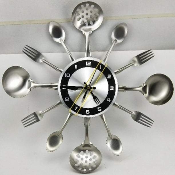  Reloj de pared de cocina, 3D, extraíble, moderno, cubertería,  cucharas y tenedores, adhesivo de pared, adhesivo de pared, reloj de pared,  decoración del hogar, color negro : Hogar y Cocina
