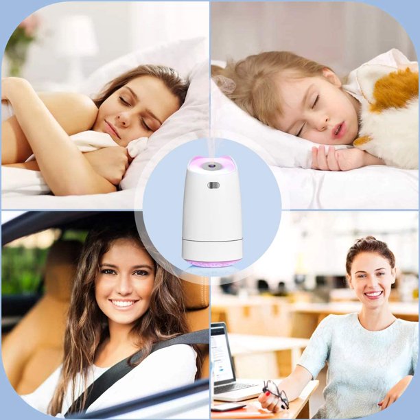 Humidificador USB, mini humidificador portátil de 300 ml con luz nocturna  LED de 7 colores, modo de oso de fresa Electrónica