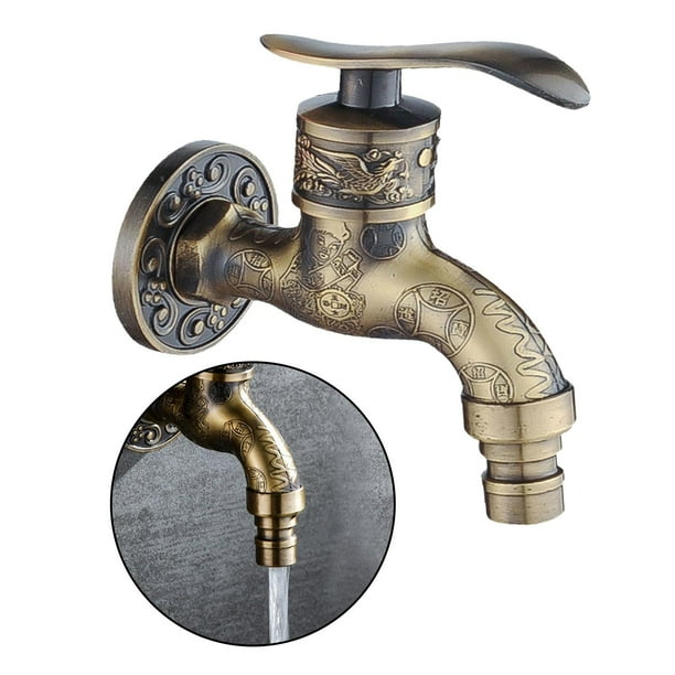 Grifo tallado antiguo, G1/2 pulgadas Dragón Retro Lavandería Lavadora de  Baño Grifo de Agua Montado en la Pared Grifo de Agua Solo Grifo Frío para