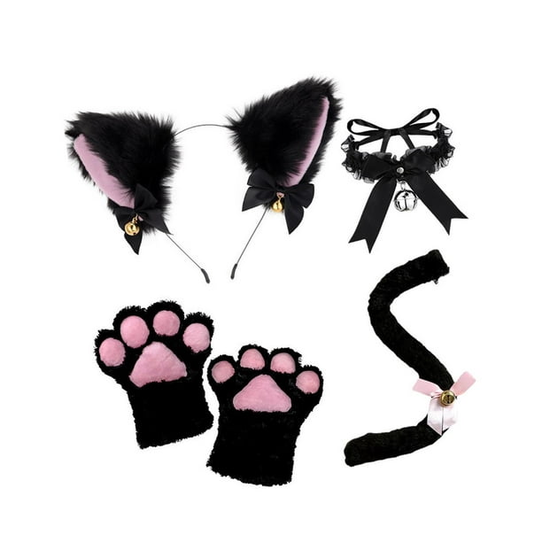 Diadema con orejas de gato, disfraz de animal, banda para el pelo de tela  para disfraz, accesorio de decoración para fiesta, 2 paquetes (negro) ER