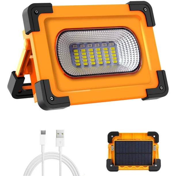 Foco LED recargable para el lugar de trabajo Luz de trabajo de 50 W lúmenes  con batería de 1000 mAh y panel solar 4 modos Linterna portátil Foco de  exterior para acampar