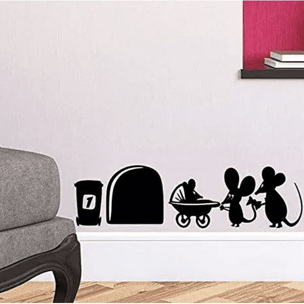 Etiqueta engomada del vinilo del arte de la pared del rodapié del agujero  del ratón  FAMILIA DEL RATÓN  19 cm x 4,4 cm, agujero del ratón del  cochecito Papel pintado