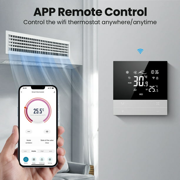 Termostato De Aire Acondicionado Central Controlador de Temperatura Wifi  Pantalla Táctil Lcd Tuya para Alexa (Sin WiFi 4P)