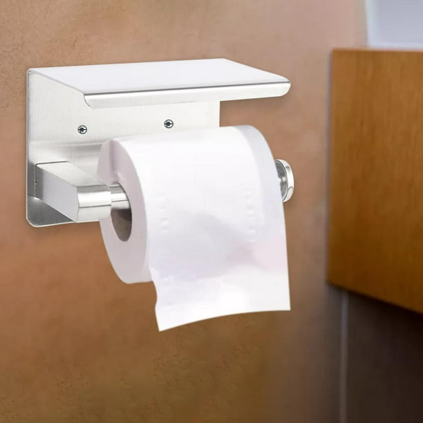  Soporte de papel higiénico de baño con estante Soporte de papel  higiénico para baño, soporte para rollo de papel higiénico, colgador de  acero inoxidable, dispensador de pañuelos de montaje en pared (