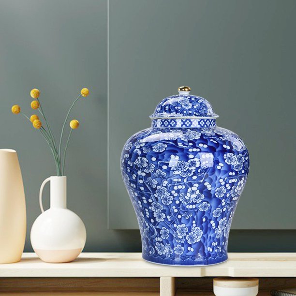 Jarrón de cerámica con flor de ciruela para pintura, jarrones decorativos  con tapa, decoración para sala