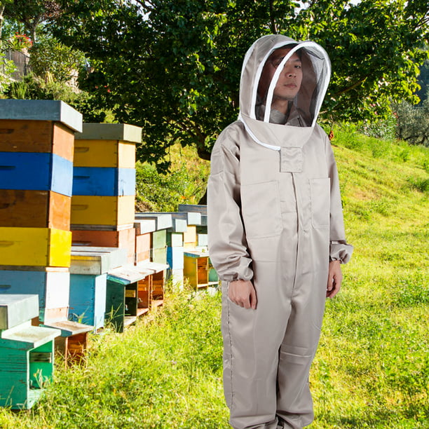 Retrato de seguridad de apicultor mujer o granja con traje de