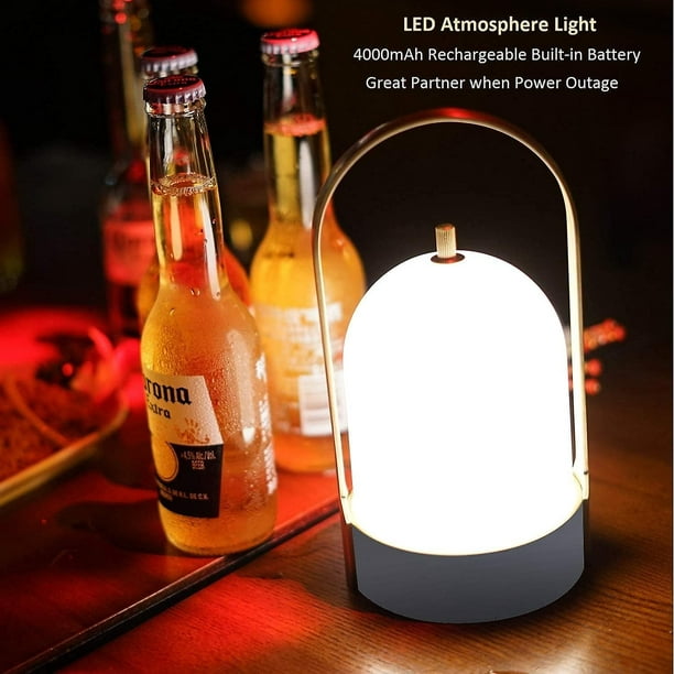  Paquete de 2 lámparas LED de mesa sin cable, batería recargable  de 4000 mAh, luz nocturna de 3 niveles de brillo, carcasa de metal, diseño  simple, para cena de pareja, mesa