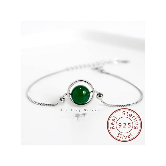 1pc 925 sterling silver personality beaded bracelet with green agate stone ideal for ladies daily wear