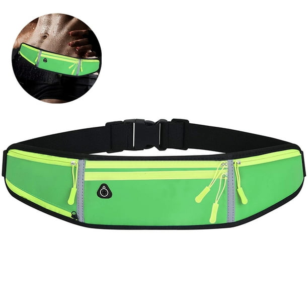 Cinturón deportivo para correr, doble bolsa a prueba de sudor, reflectante,  delgada, cinturón de entrenamiento de fitness, riñonera compatible con
