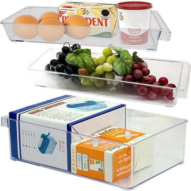 bealy Paquete de 3 contenedores organizadores de refrigerador con cajón  extraíble, cajones para refrigerador, contenedores de almacenamiento  apilables