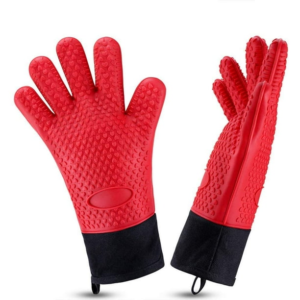 1 par de guantes de horno para cocina, resistentes al calor, forro de  algodón suave, guantes de horno de silicona antideslizantes, guantes de  horno