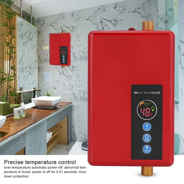 Mini calentador de agua eléctrico instantáneo ducha sin tanque sistema de  agua caliente cocina rojo Wobythan
