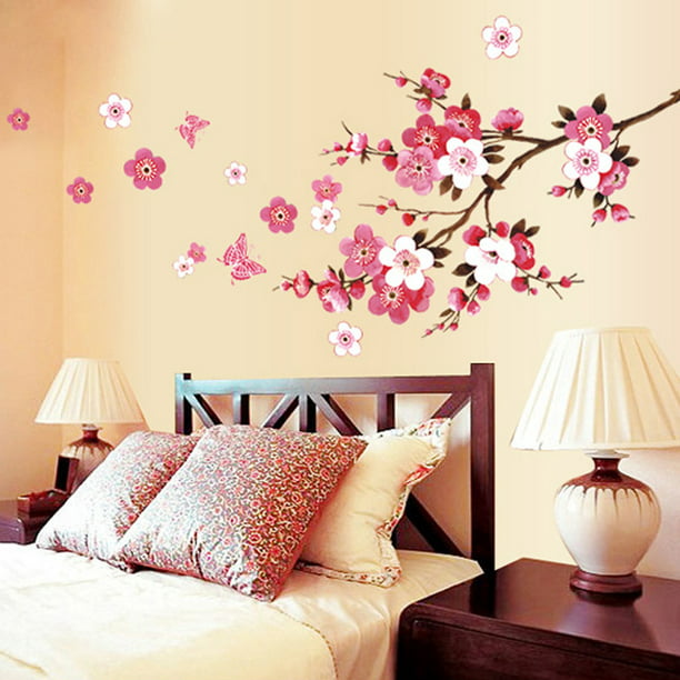  Papel pintado autoadhesivo de PVC hermoso chino sin costuras  con peonía y flor de cerezo para el verano, para pared, póster de pared,  decoración del hogar, para sala de estar, dormitorio 