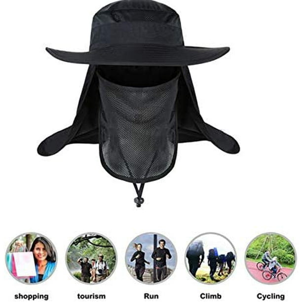 Sombreros de pesca, sombrero plegable de nailon para senderismo, gorra con  solapa de protección UV con correa ajustable para la barbilla y corona de
