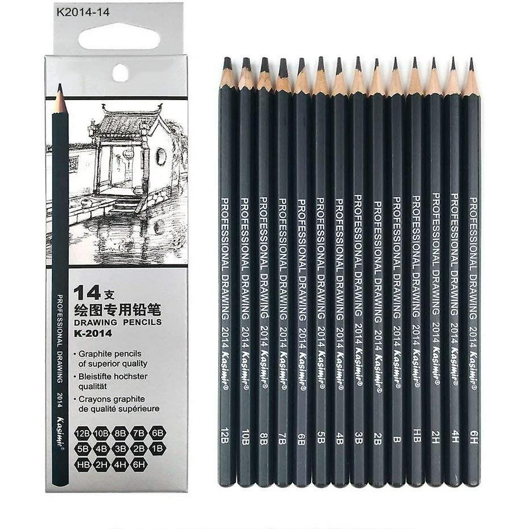 Lápices de dibujo Juego de 14 lápices de dibujo (B - 12B) para dibujar,  sombrear y garabatear | Lápices de dibujo profesionales de grafito para