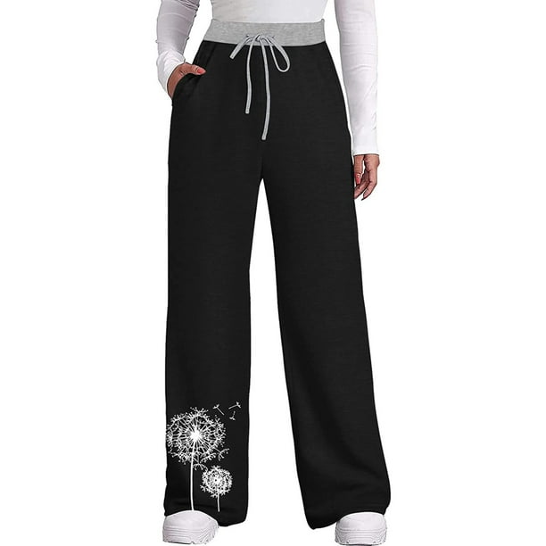 Pantalones palazzo para mujer, con cordón, cintura alta, monocolor