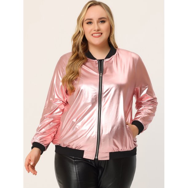 Chaqueta Bomber de talla grande para mujer ligera con bolsillos