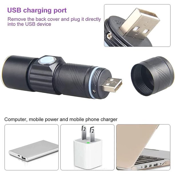 Linterna UV, linterna UV recargable por USB con linterna UV de luz negra de  395 nm con zoom y detect TUNC Sencillez