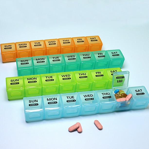 Organizador mensual grande de pastillas, pastillero de 28 días 1 vez al  día, contenedor de pastillas de 4 semanas de un mes, organizador de  medicina