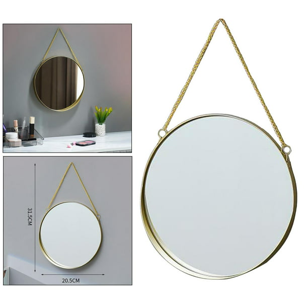 Espejo de pared circular de 18 pulgadas con cuerda para colgar, marco  redondo de metal dorado, espejo de acento para decoración del hogar -0970RZ