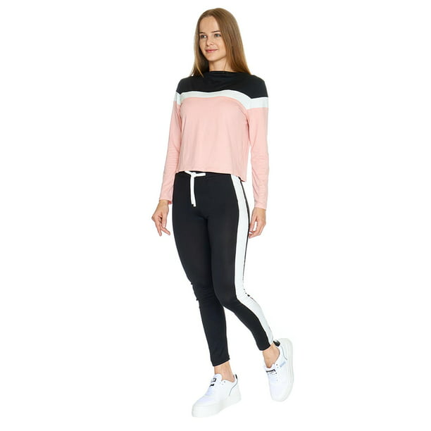Conjunto Pants Blusa Para Mujer Casual Deportivo Negro rosa G Incógnita  360059