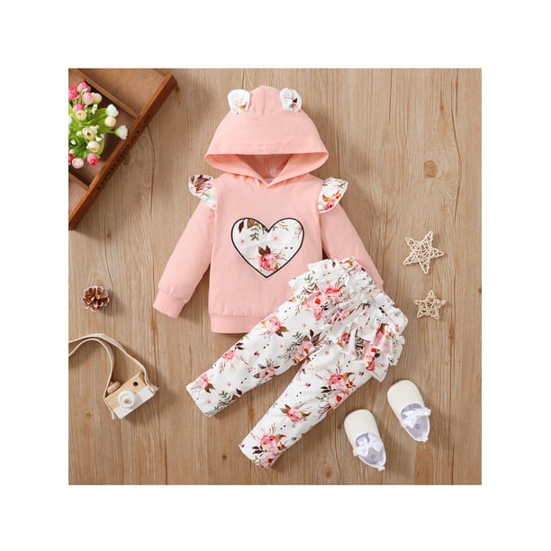 Conjuntos de ropa para niñas bebés Conjunto de pantalón de manga larga  Conjunto de top con volantes XBTCLXEBCO Rosa, 9-12 meses