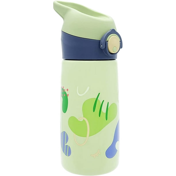 Botella de agua aislada para niños con tapa abatible de pajita