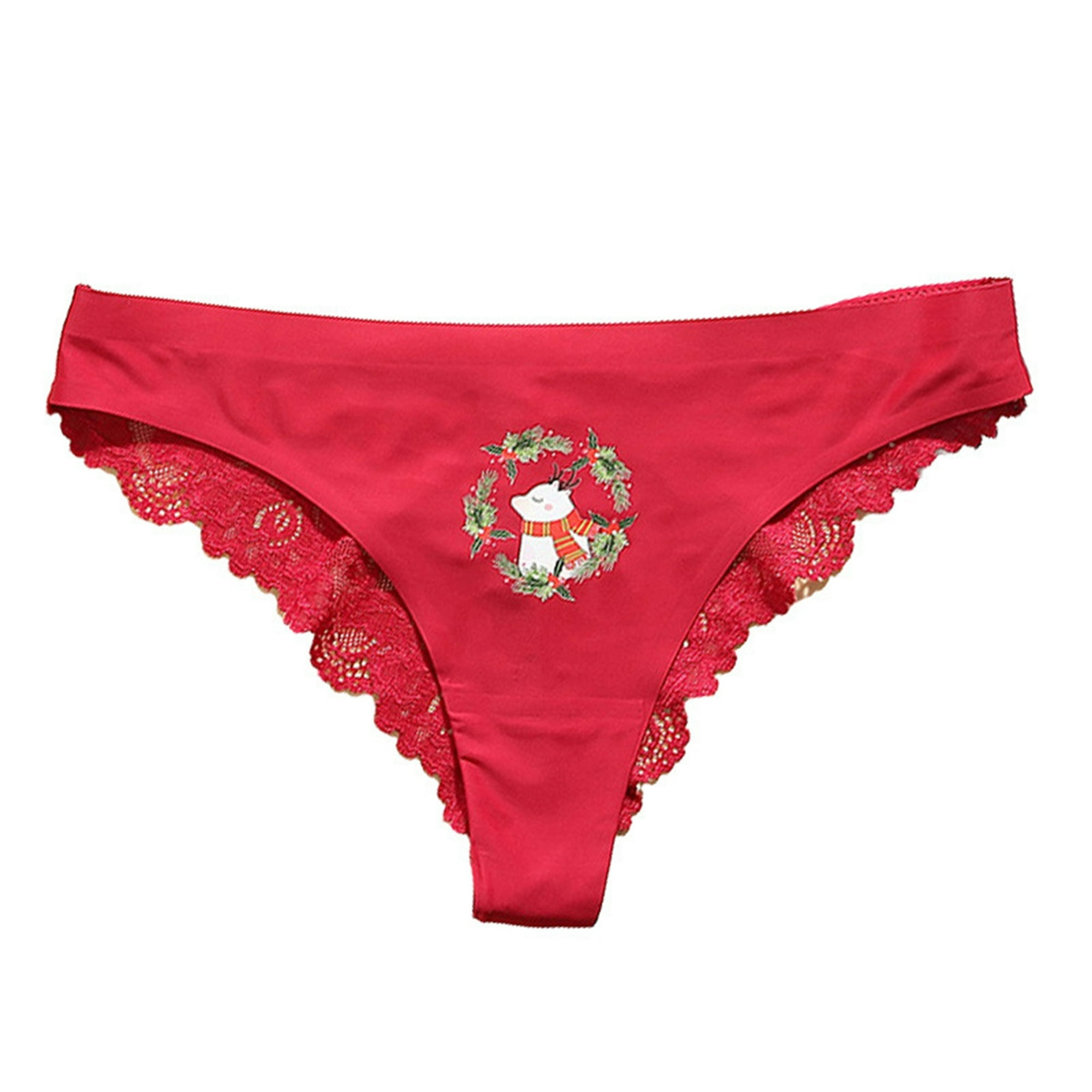 Gibobby Ropa interior bikini elástica para mujer Ropa interior encaje  algodón transpirable con estampado seda navideña para mujer （Rojo， M)