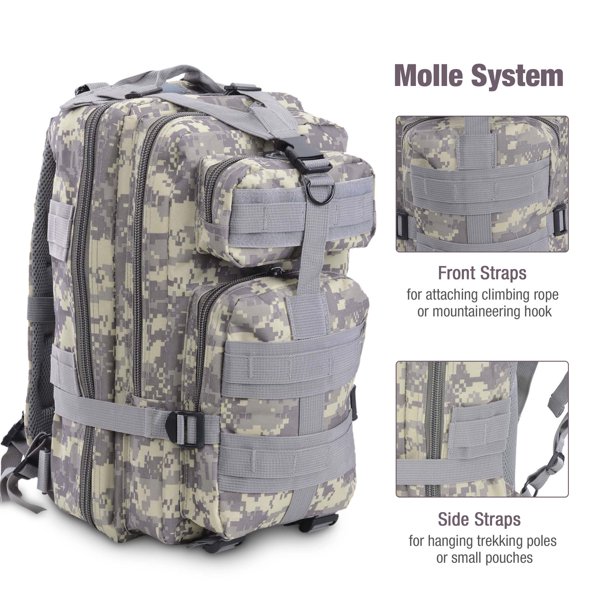 Yescom 28L Hiking Backpacks Water Resistant Military Tactical Backpacks Hiking Travel Bag Sport Camping Oxford Nylon Backpack Three Sand Camo, Adult