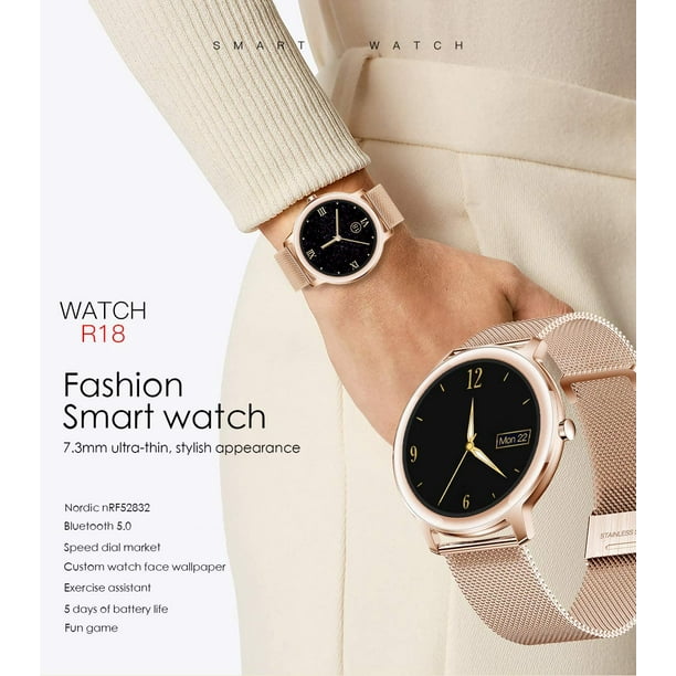 Reloj Inteligente para Mujer Reloj Inteligente Redondo Impermeable Reloj  Inteligente con Seguimiento de Actividad Función de Recordatorio  Inteligente para iPhone Android (Correa de Cuero, Rosa) JM