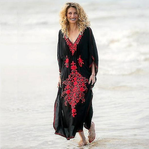 Bordado Mujer Kaftan Beachwear Loose Suncreen Bikini Cover Up liwang