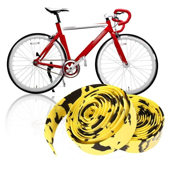 Cinta De Manillar Bicicleta 2 X Cinta de manillar de corcho para deportes  de bicicleta de carretera Tapón de 2 barras negro + amarillo Ndcxsfigh