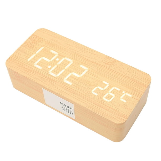 JALL Reloj despertador digital, con pantalla LED electrónica de madera,  alarma doble, mini relojes eléctricos cúbicos pequeños de madera de 2.5