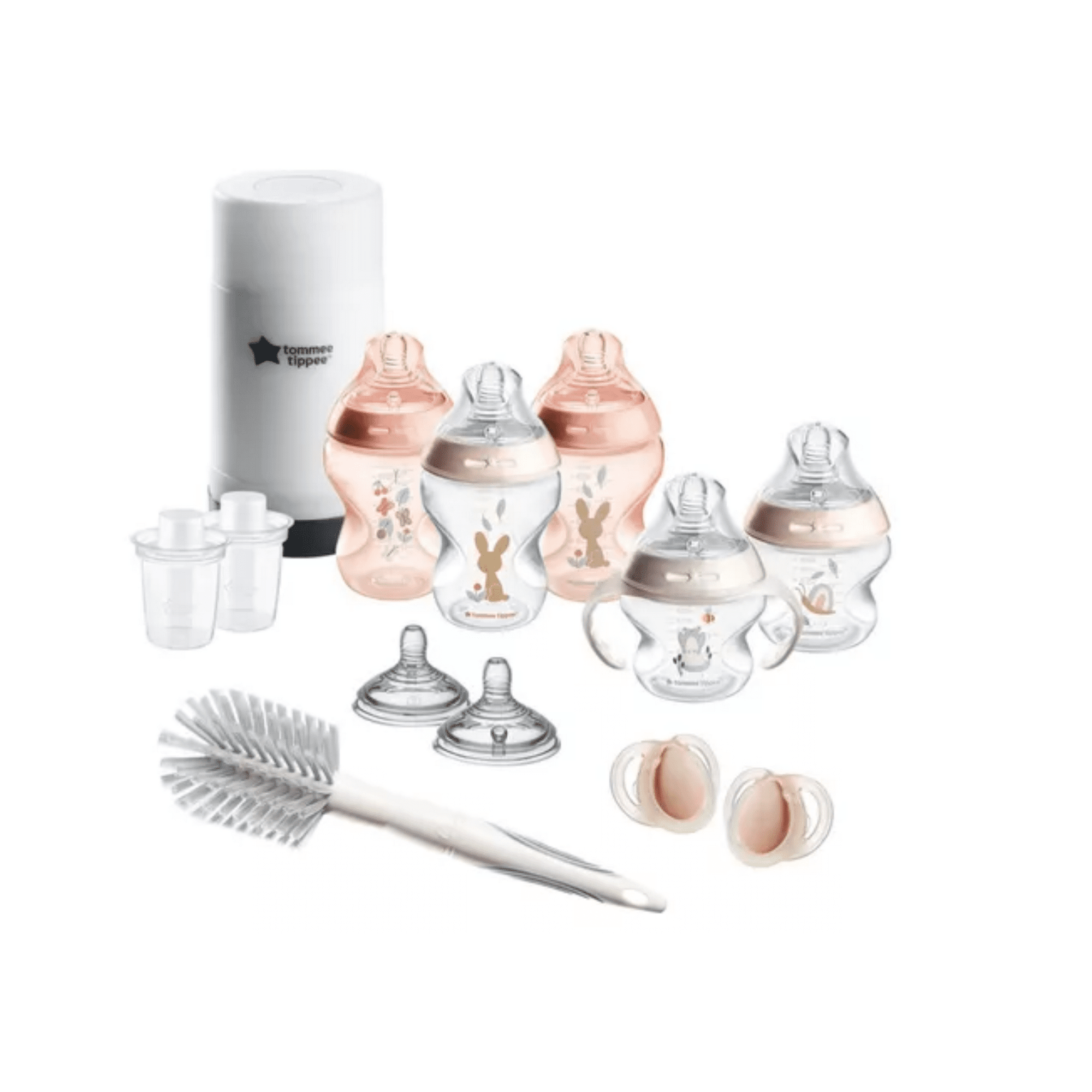 Set biberones recien nacido tommee tippee natural start kit 14 piezas niña rosa autoesterelizable kit mamilas